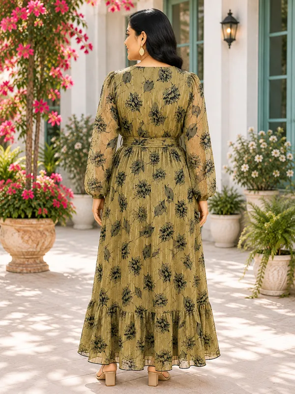 Green_Polyester_Long_Dress_For_Women