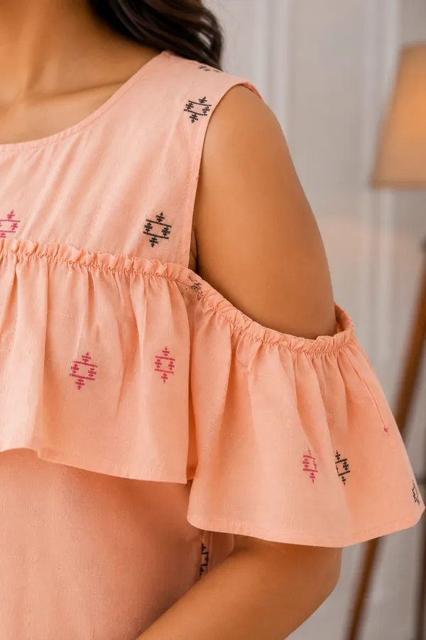 Peach_Printed_Cold_Shoulder_Top_for_Women