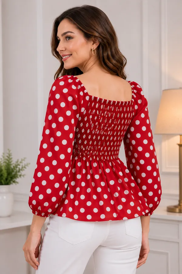 Red_Polka_Dot_Smocked_Blouse_for_Women
