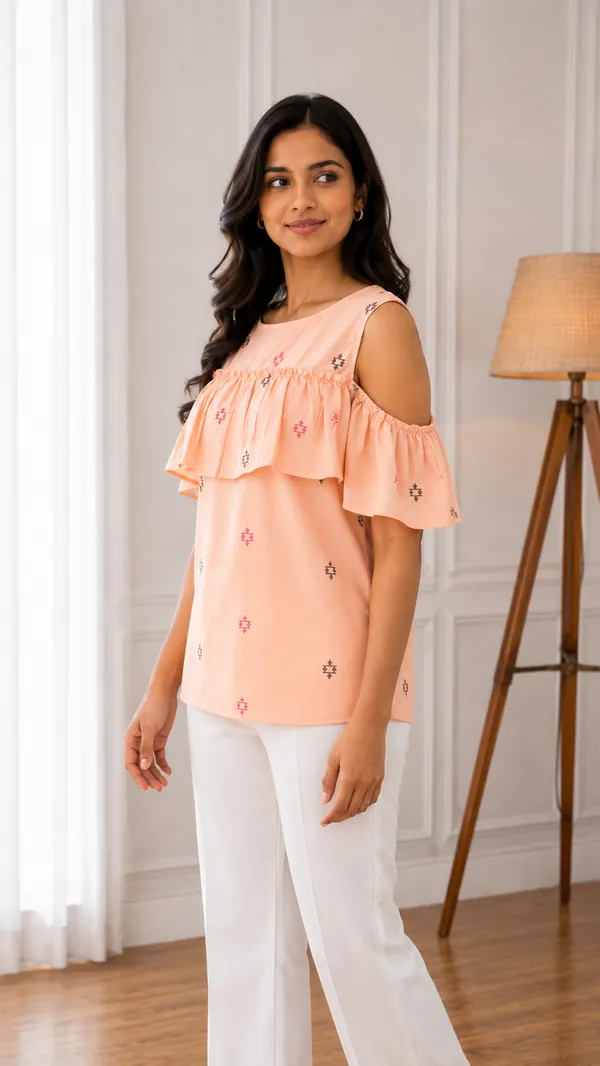 Peach_Printed_Cold_Shoulder_Top_for_Women