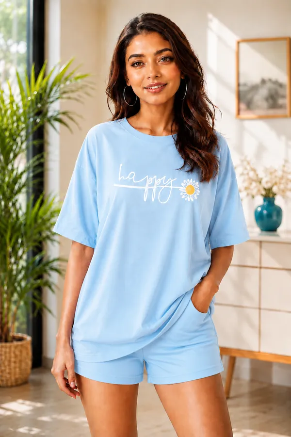Blue_Oversized_Top_And_Shorts_Sleepwear_Set_For_Women