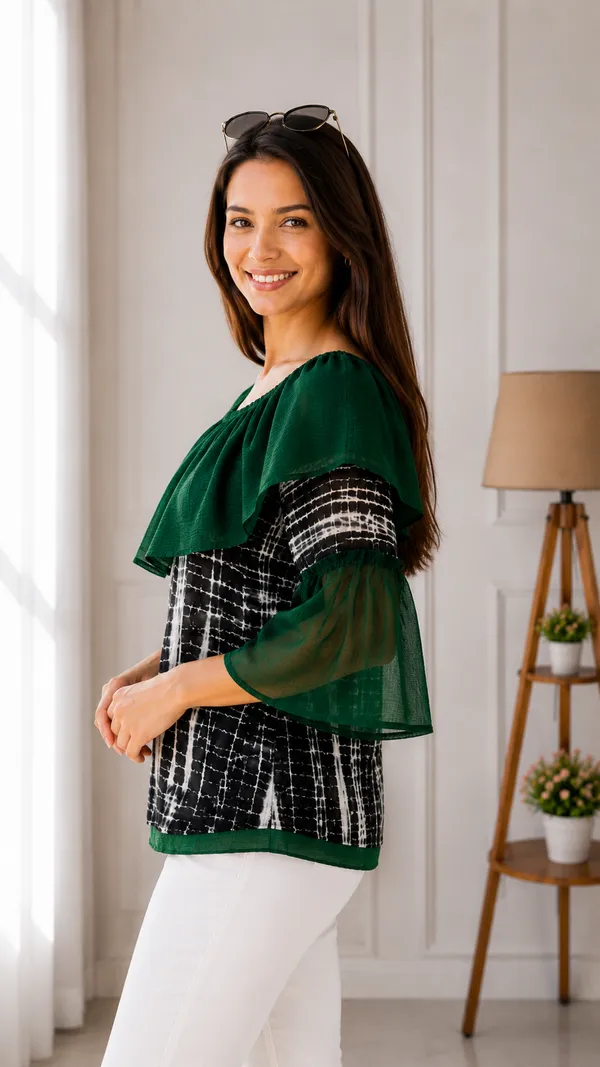 Green_Printed_Ruffle_Top_for_Women