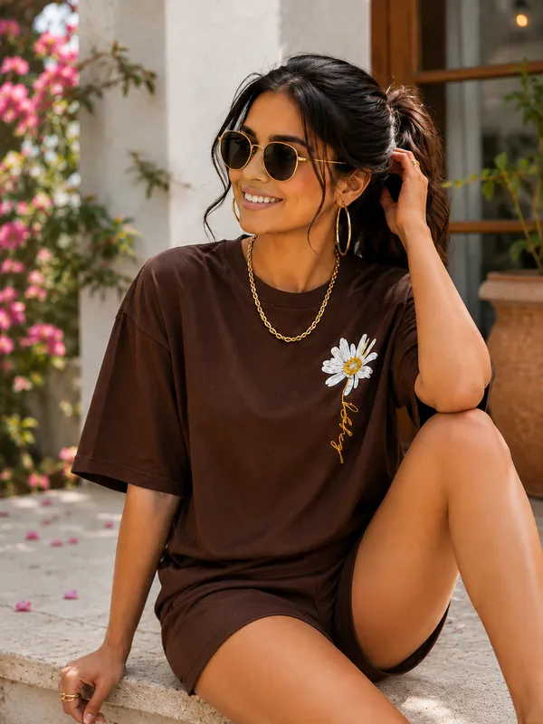 Brown_Relaxed_Fit_T-Shirt_Shorts_Lounge_Set_for_Women