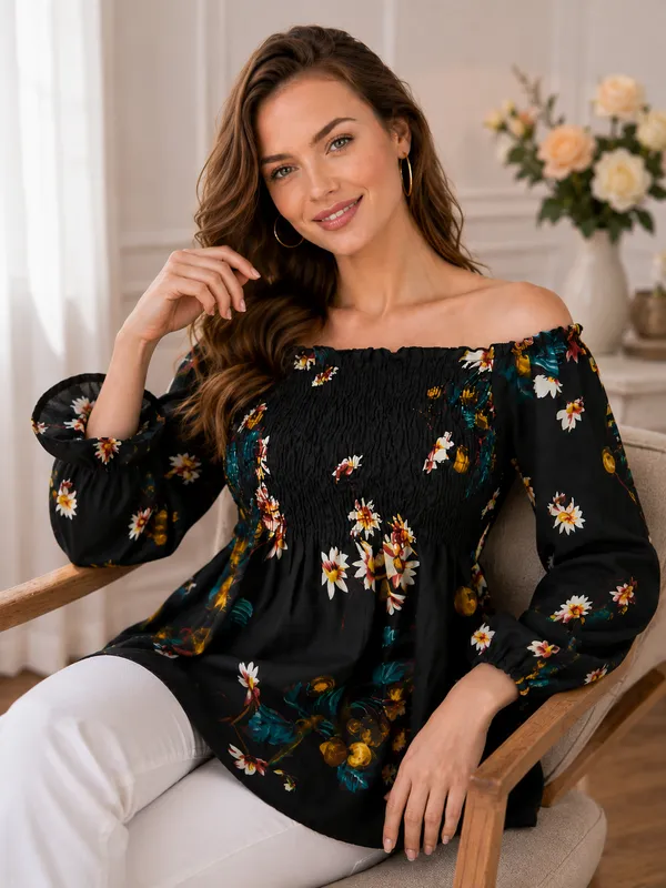 Black_Floral_Off_Shoulder_Top_for_Women