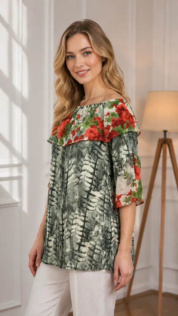Green_Printed_Off_Shoulder_Top_for_Women