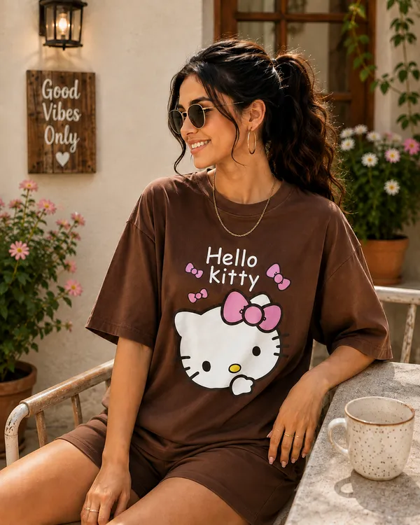 Brown_Casual_Fit_T-Shirt_Shorts_Set_for_Women