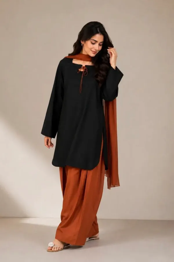 Black_And_Rust_Ethnic_Kurta_Palazzo_Set_For_Women
