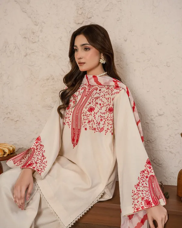Cream_And_Red_Printed_Kurta_Set_For_Women