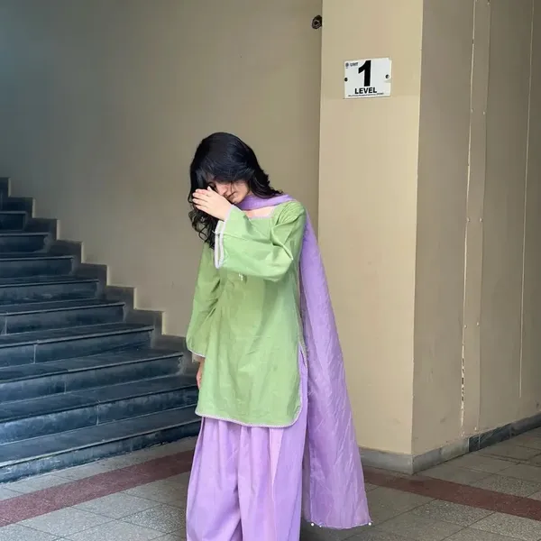 Green_And_Lavender_Kurta_Set_For_Women