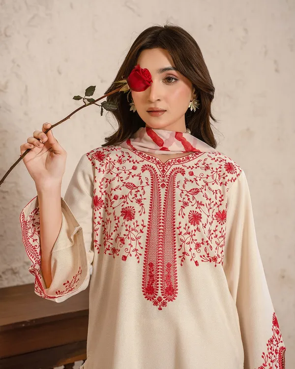 Cream_And_Red_Printed_Kurta_Set_For_Women