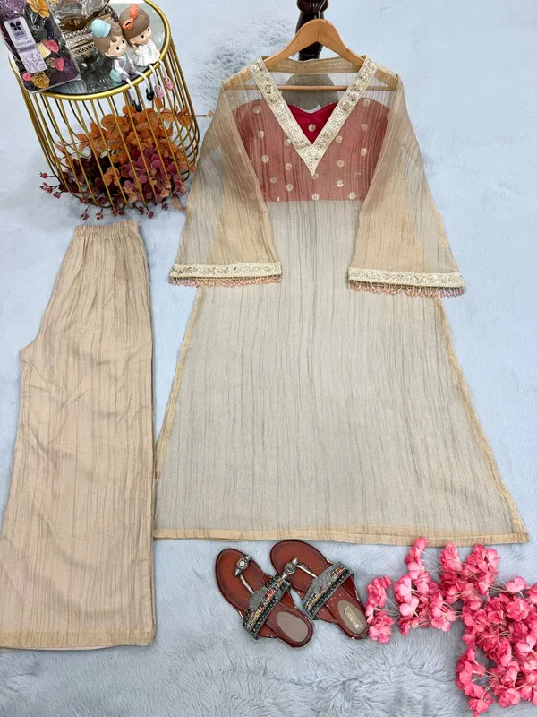 Beige_Textured_Straight_Kurta_Set_for_Women