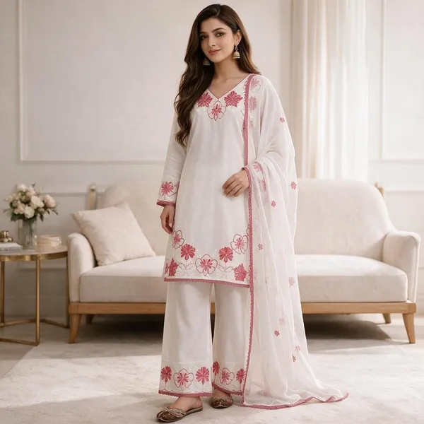 White_Floral_Embroidered_Kurta_Set_For_Women