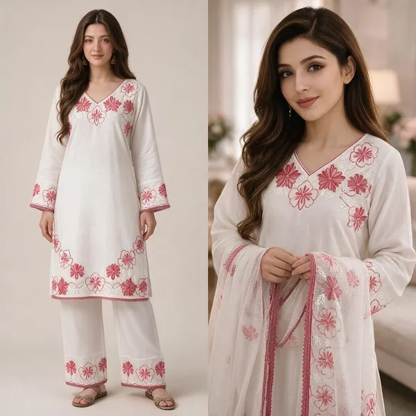 White_Floral_Embroidered_Kurta_Set_For_Women