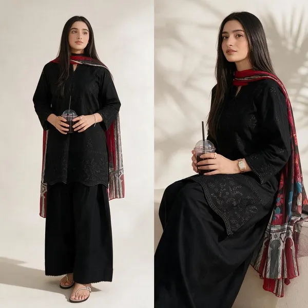 Black_Embroidered_Kurta_Set_For_Women