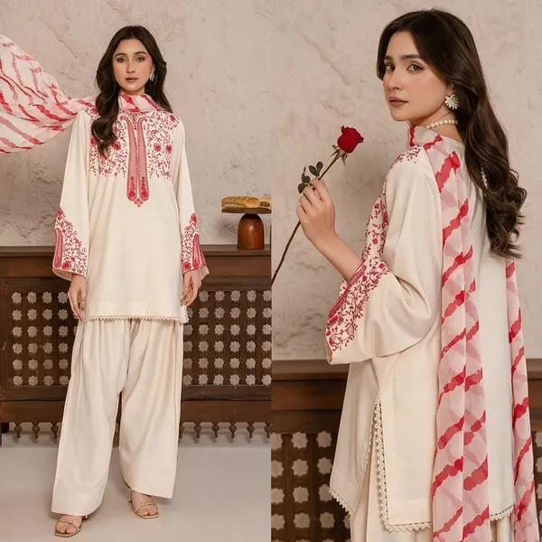 Cream_And_Red_Printed_Kurta_Set_For_Women