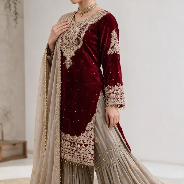Maroon_Embroidered_Kurta_Sharara_Set_for_Women
