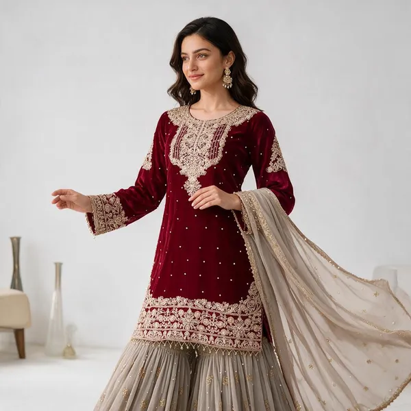Maroon_Embroidered_Kurta_Sharara_Set_for_Women