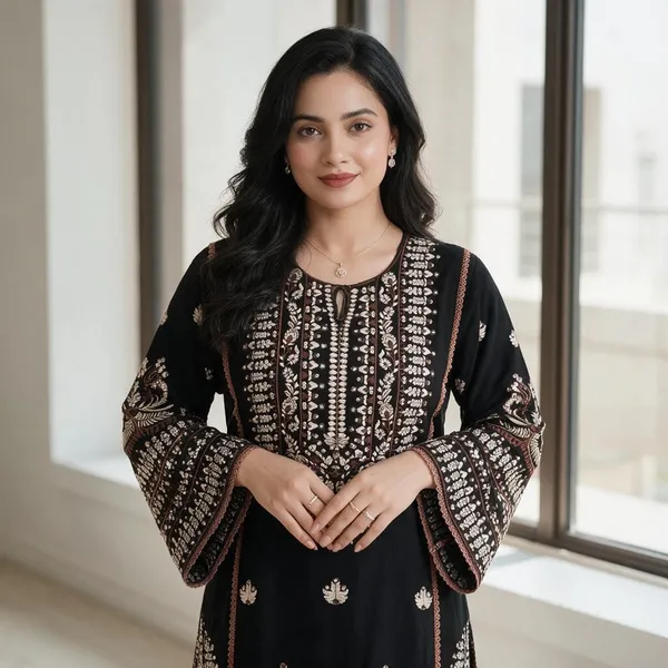 Black_Embroidered_Kurta_Set_With_Dupatta_for_Women