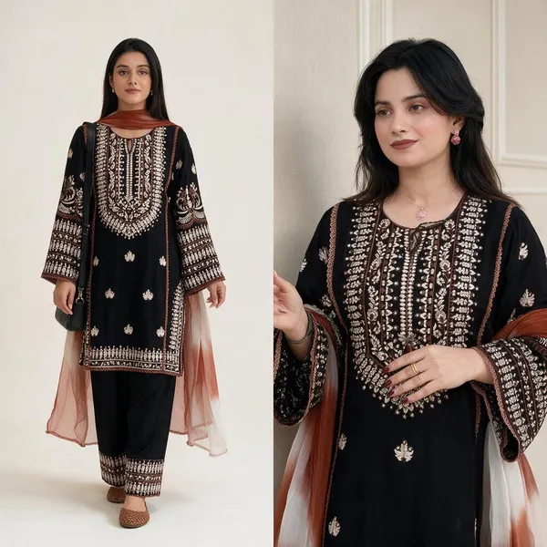 Black_Embroidered_Kurta_Set_With_Dupatta_for_Women