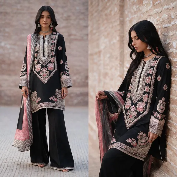 Black_Embroidered_Straight_Kurta_Set_For_Women