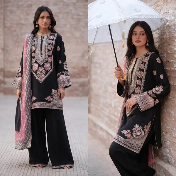 Black_Embroidered_Straight_Kurta_Set_For_Women