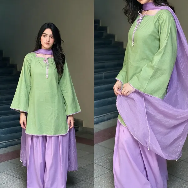 Green_And_Lavender_Kurta_Set_For_Women