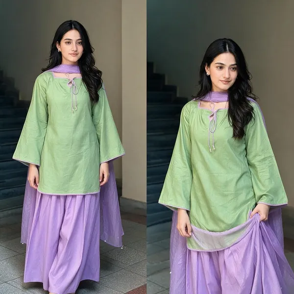 Green_And_Lavender_Kurta_Set_For_Women