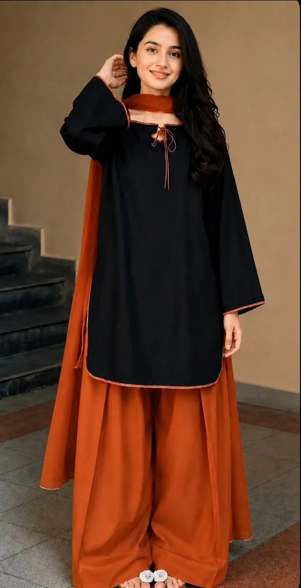 Black_And_Rust_Ethnic_Kurta_Palazzo_Set_For_Women