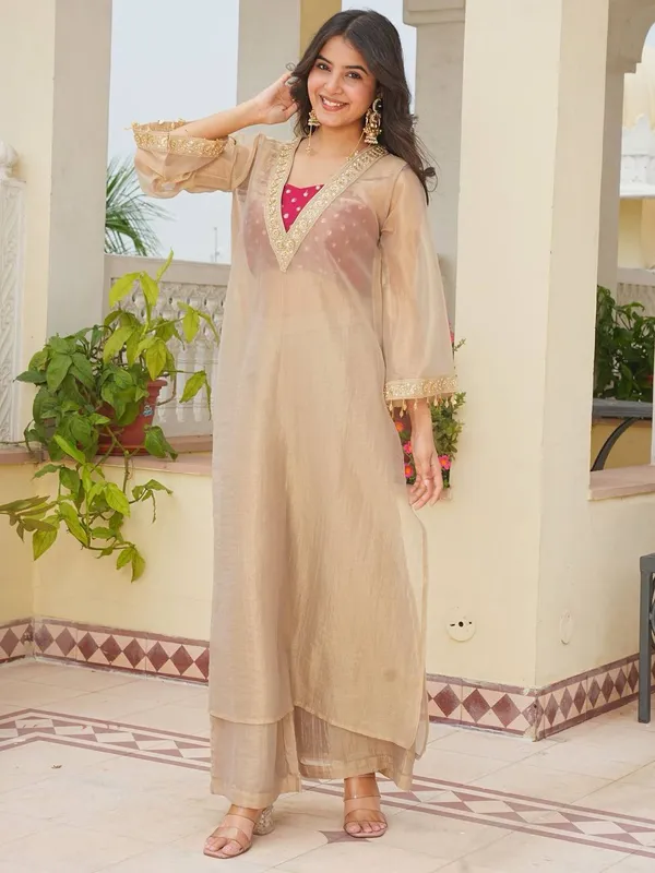 Beige_Textured_Straight_Kurta_Set_for_Women