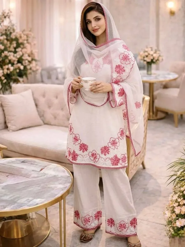 White_Floral_Embroidered_Kurta_Set_For_Women