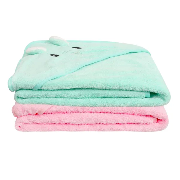 Pink_Green_Cotton_Hooded_Baby_Towel_Swaddle_For_Newborns_Pack_Of_2
