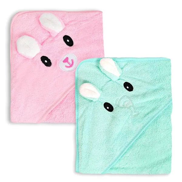 Pink_Green_Cotton_Hooded_Baby_Towel_Swaddle_For_Newborns_Pack_Of_2