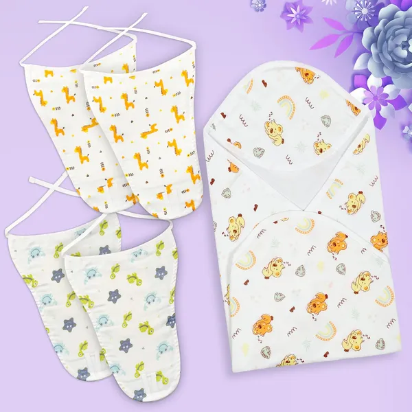 White_Muslin_Cotton_Hoody_Towel_And_Nappy_Combo_Set_For_Baby