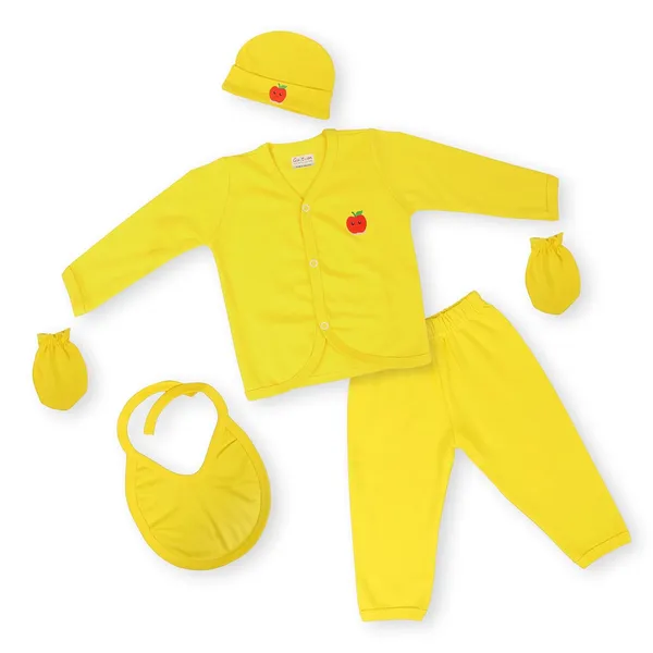 Yellow_Cotton_5-Piece_Newborn_Clothing_Set_For_Baby_Boys_&_Girls