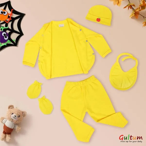 Yellow_Cotton_5-Piece_Newborn_Clothing_Set_For_Baby_Boys_&_Girls