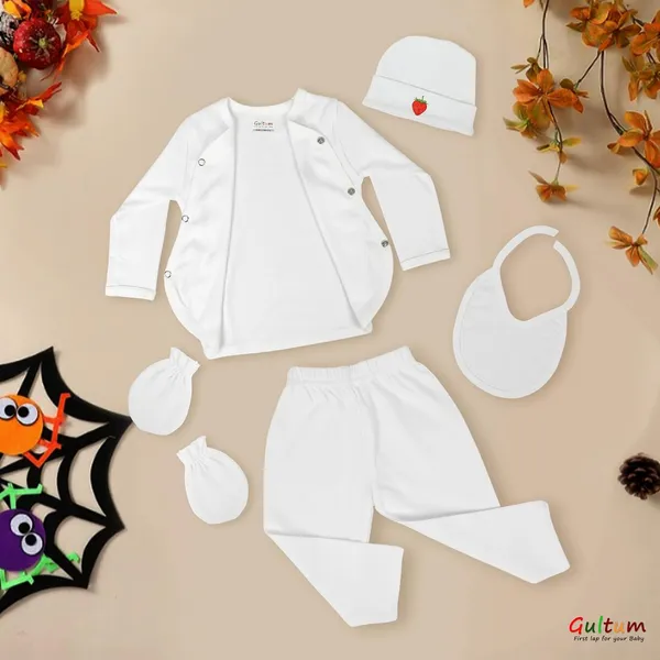 White_Interlock_Cotton_5-Piece_Newborn_Clothing_Set_For_Baby_Boys_&_Girls