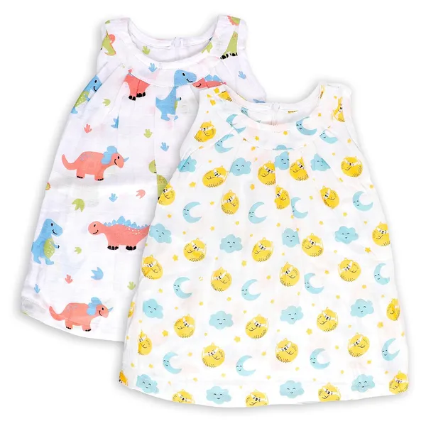 White_Muslin_Cotton_Sleeveless_Printed_Frock_For_Baby_Girls_Pack_Of_2