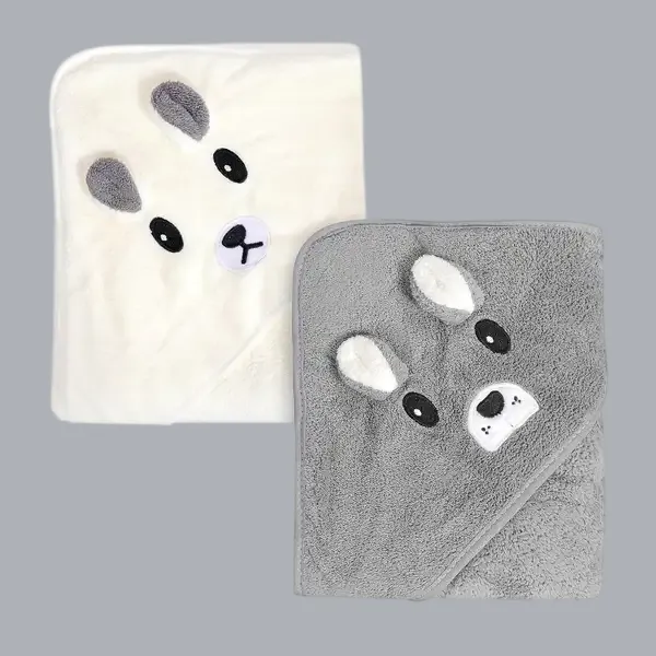 White_Grey_Cotton_Hooded_Baby_Towel_Swaddle_For_Newborns_Pack_Of_2