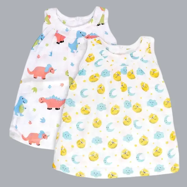 White_Muslin_Cotton_Sleeveless_Printed_Frock_For_Baby_Girls_Pack_Of_2