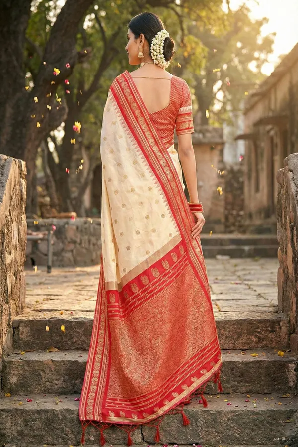 Ivory_Cream_Traditional_Saree_With_Red_Temple_Border_Zari_Weaving_Banaras_Silk_Silk_Saree