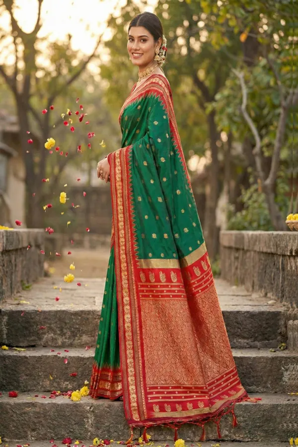 Green_Banarasi_Silk_Saree_With_Red_Zari_Border_Banaras_Silk_Silk_Saree