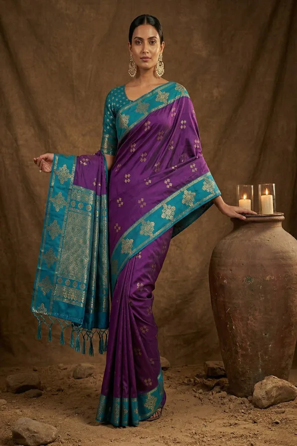 Purple_Silk_Saree_With_Teal_Green_Zari_Border_Rich_Pallu_Banarasi_Saree_Silk_Saree