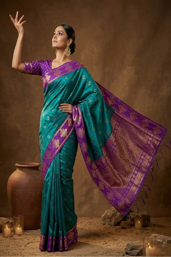 Purple_Silk_Saree_With_Teal_Green_Zari_Border_Rich_Pallu_Banarasi_Saree_Silk_Saree