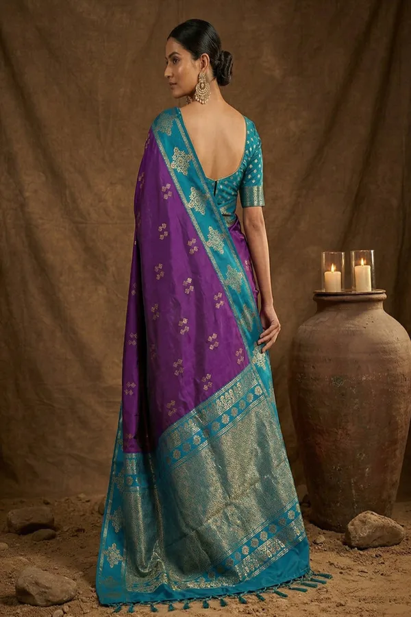 Purple_Silk_Saree_With_Teal_Green_Zari_Border_Rich_Pallu_Banarasi_Saree_Silk_Saree
