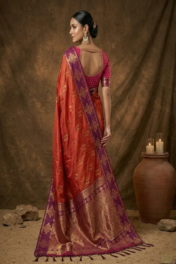 Orange_Silk_Saree_With_Pink_Zari_Border_Rich_Pallu_Banarasi_Silk_Saree_Silk_Saree