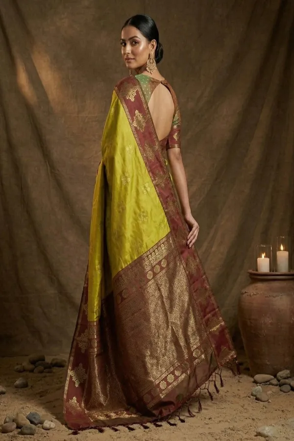 Mustard_Yellow_Silk_Saree_With_Maroon_Zari_Border_Rich_Pallu_Banarasi_Silk_Saree_Silk_Saree