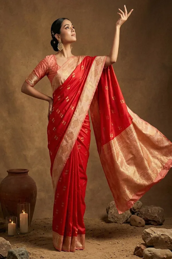 Red_Silk_Saree_With_Gold_Zari_Border_Rich_Pallu_Banarasi_Silk_Saree_Silk_Saree
