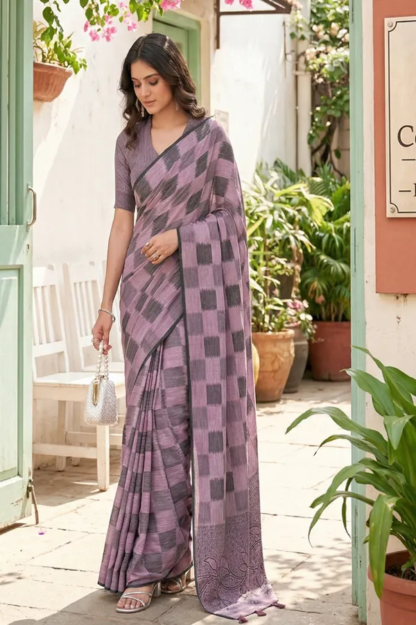 Purple_Checked_Cotton_Silk_Saree_With_Designer_Pallu_Silk_Saree_Cotton_Saree
