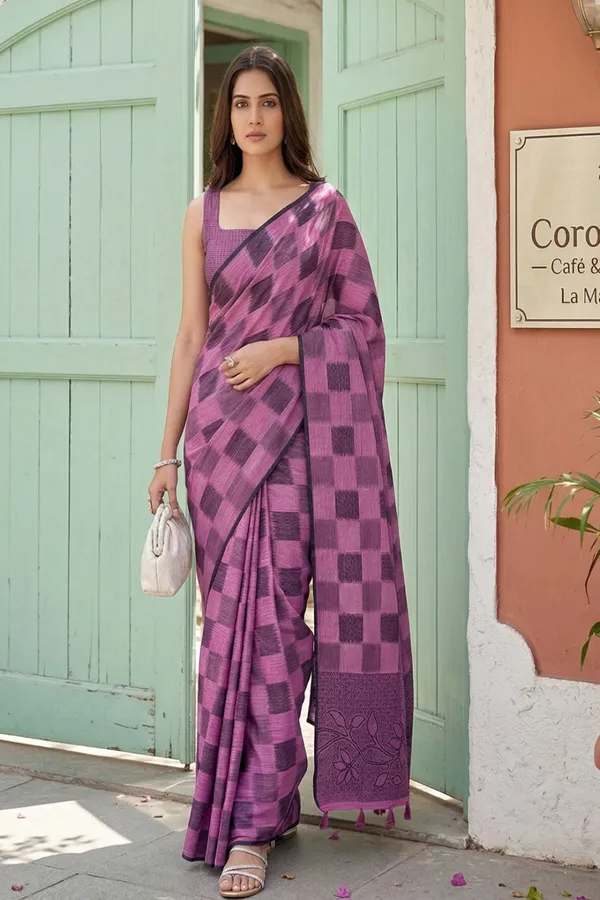 Pink_Checked_Cotton_Silk_Saree_With_Designer_Pallu_Silk_Saree_Cotton_Saree