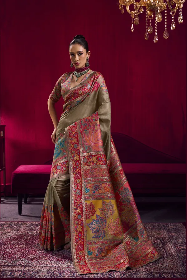 Premium_Olive_Green_Kanjivaram_Silk_Saree_With_Rich_Multicolor_Floral_Zari_Border_Kanjivaram_Saree_Silk_Saree